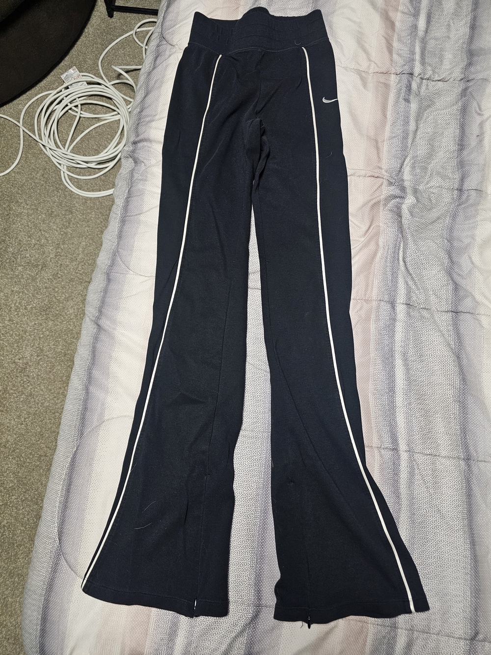 Nike Black Active Flare Pants with White Piping